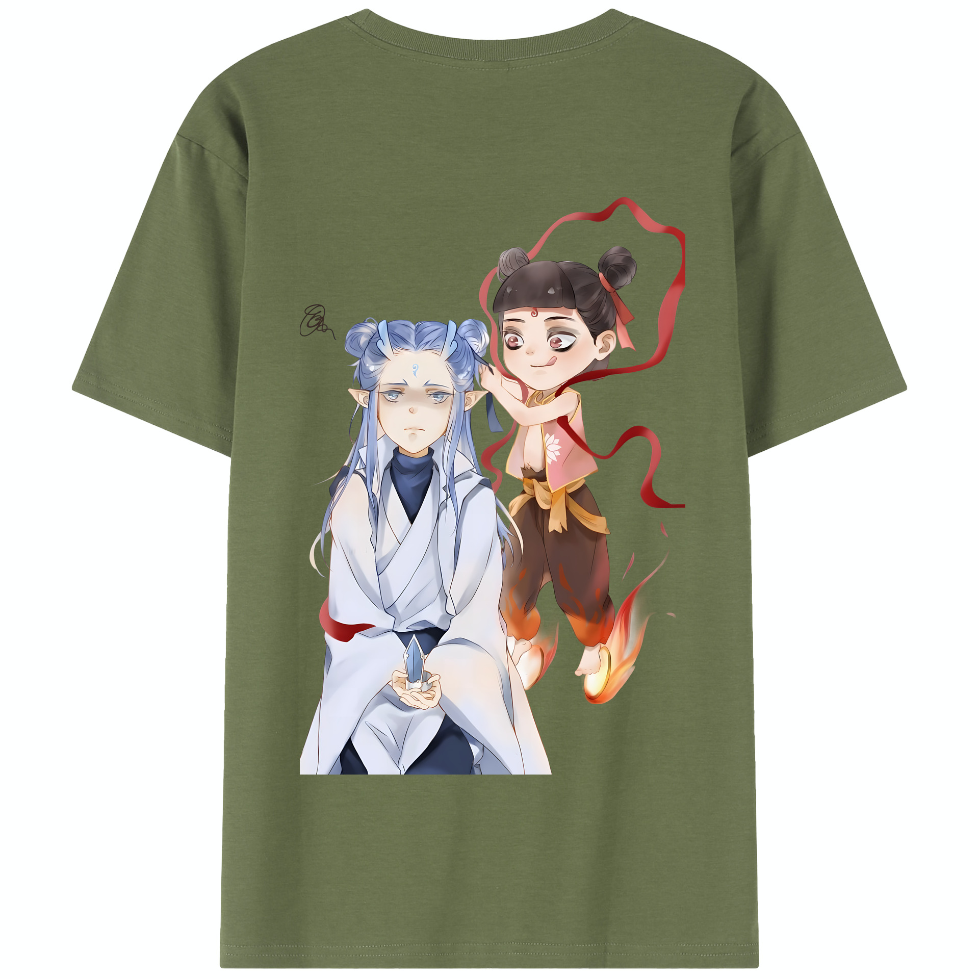 （画像用） Ne Zha 2 ナタ 魔童の大暴れ 綿100％半袖Tシャツ（背面プリント）